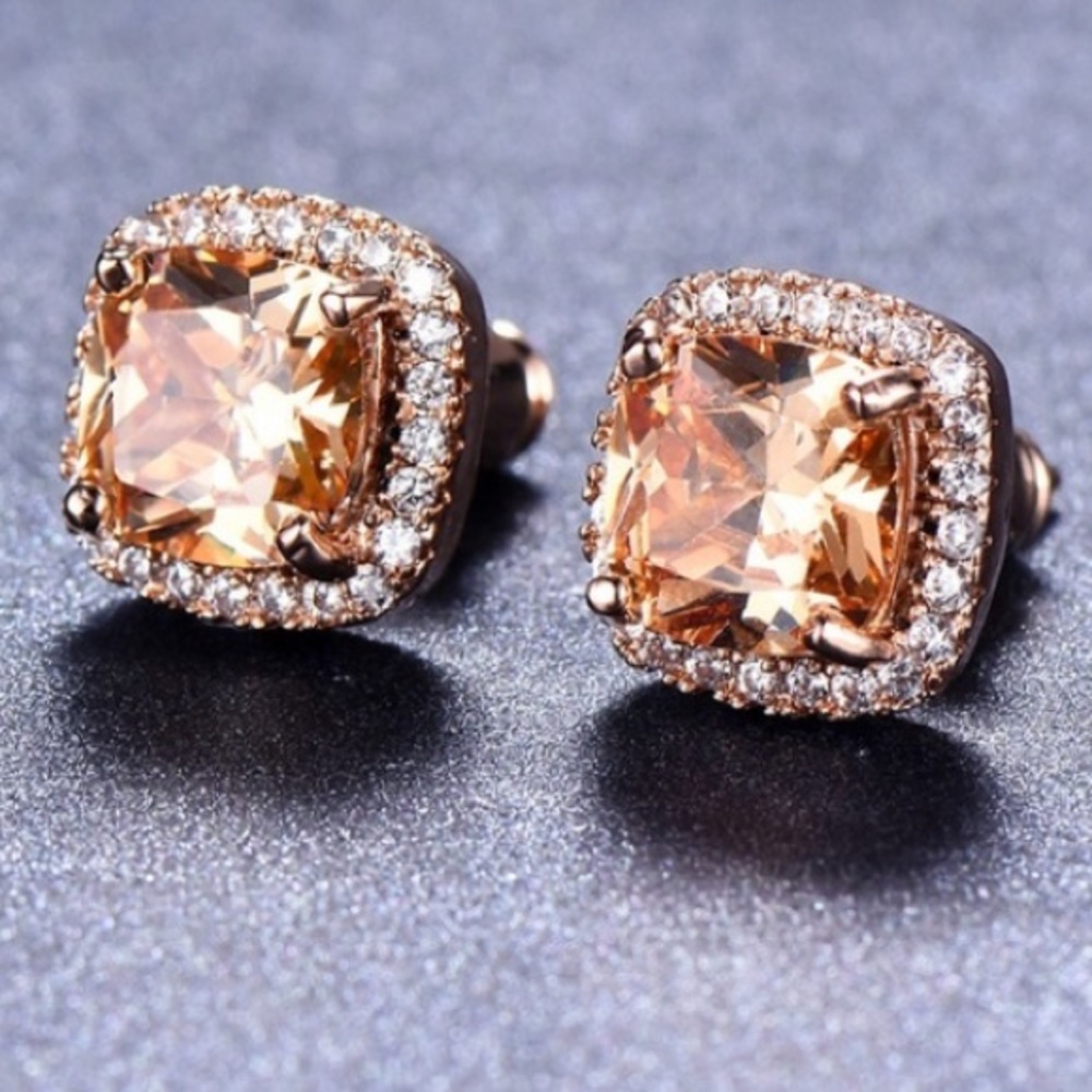 L21-HR SALE!8K Gold Princess Cut Morganite Champagne Topaz C - Picture 1 of 10